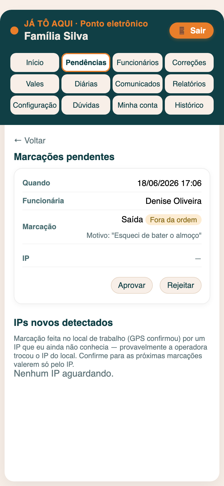 Tela do app: pendências
