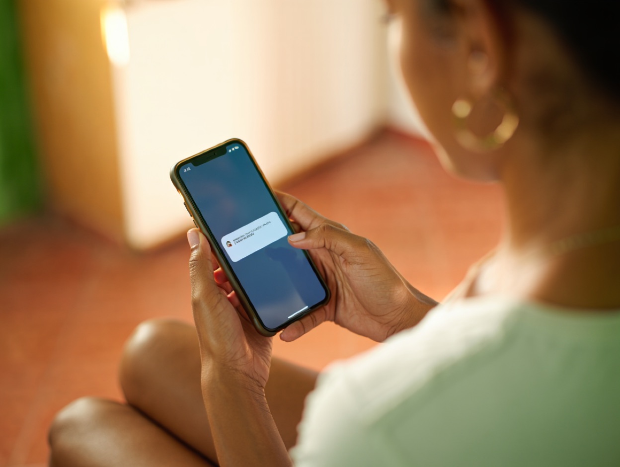 Convite chegando pelo WhatsApp no celular da funcionária