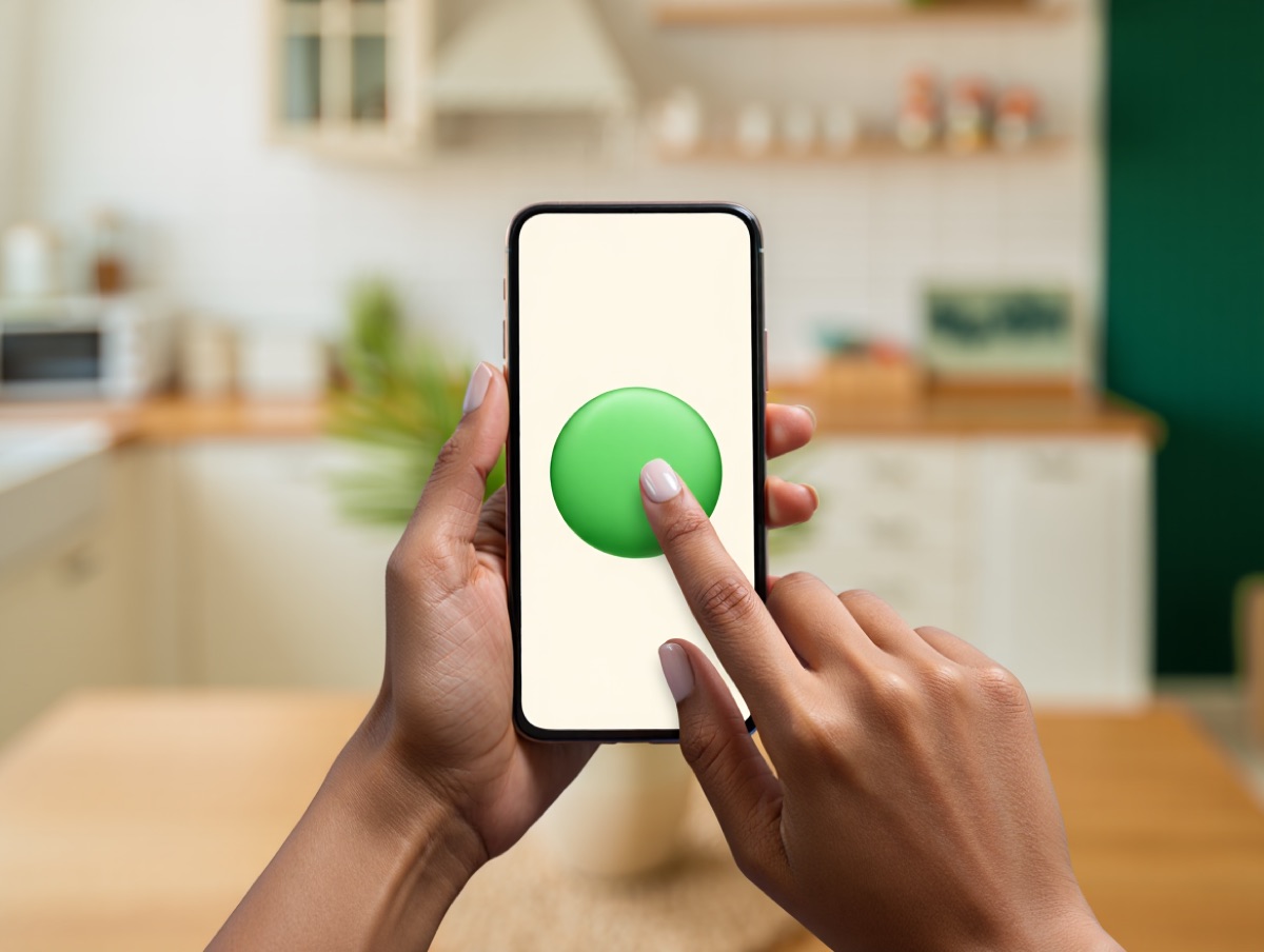 Mãos segurando o celular definindo a casa como local de trabalho